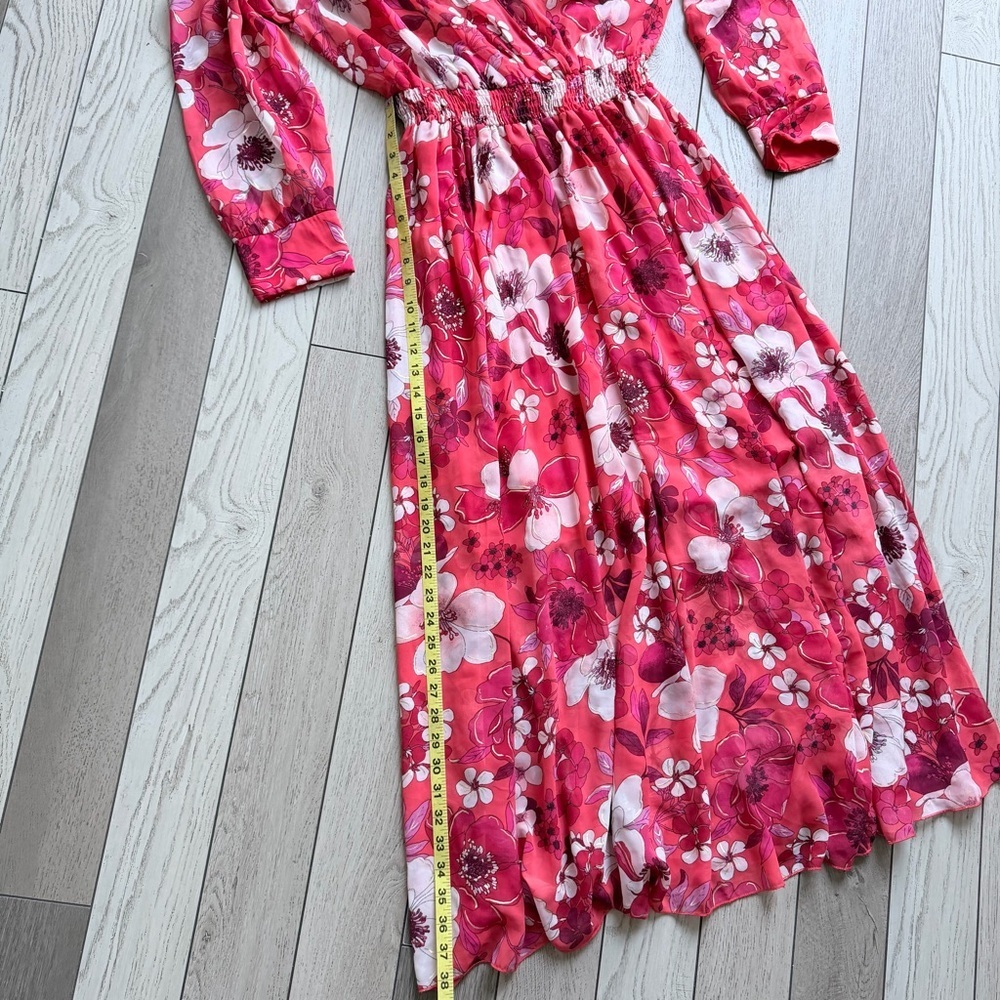 Alexa B. Nites Floral Smocked Waist Faux Wrap Long Sleeve Maxi Dress - Picture 6 of 7